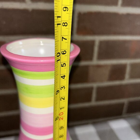 Swirl Hand Painted Vase Pink, Yellow, Green, Pastel Collection 10” Ceramic - Picture 3 of 5